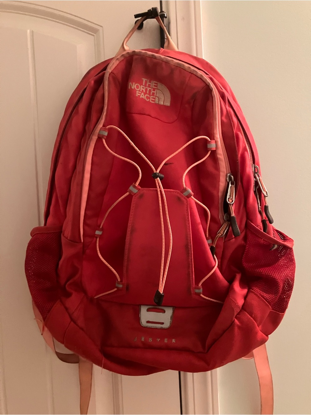 The North Face Red Jester-style Backpack with Peach Accents